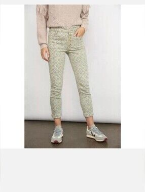 Anthropologie Pilcro & Letterpress High-Rise Printed Blue Tan Crop Jeans Sz 27